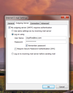 Outgoing Server Settings